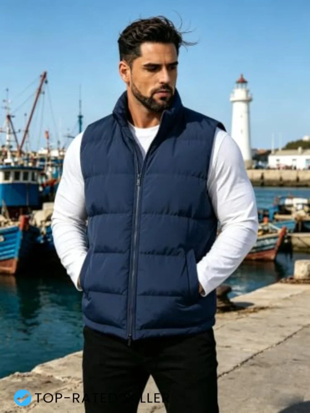 Men's Quilted Puffer Vest Fleece Lined Sleeveless Insulated Zip Up Water